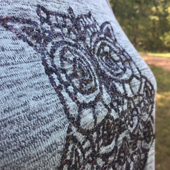 Owl High Low Shirt M Sleeveless Aqua Gray Heather - Picture 5 of 11